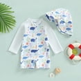 thumbnail image 2 of NIEWTR Infant Baby Boys Swimsuit One Piece Long Sleeve Rash Guard Zipper Bathing Suit Swimwear with Sun Cap Beachwear(A01-White,6-12 Months), 2 of 7