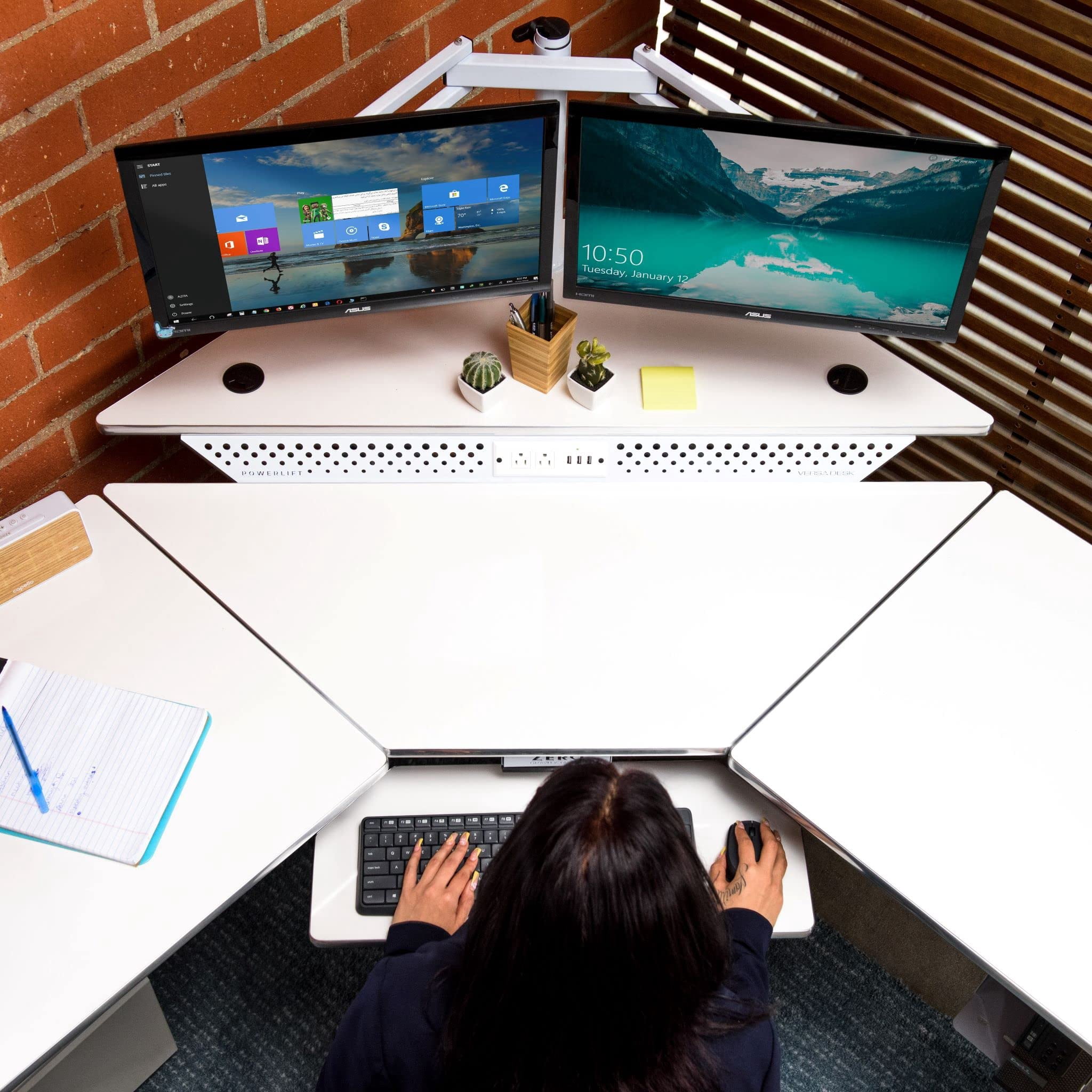 VersaDesk® PowerLift Corner Electric Desk Workstation, Electric Corner Desk Adjustable Height L-Shaped Office Desk with Programmable Controls | Black Surface (60" x 60")