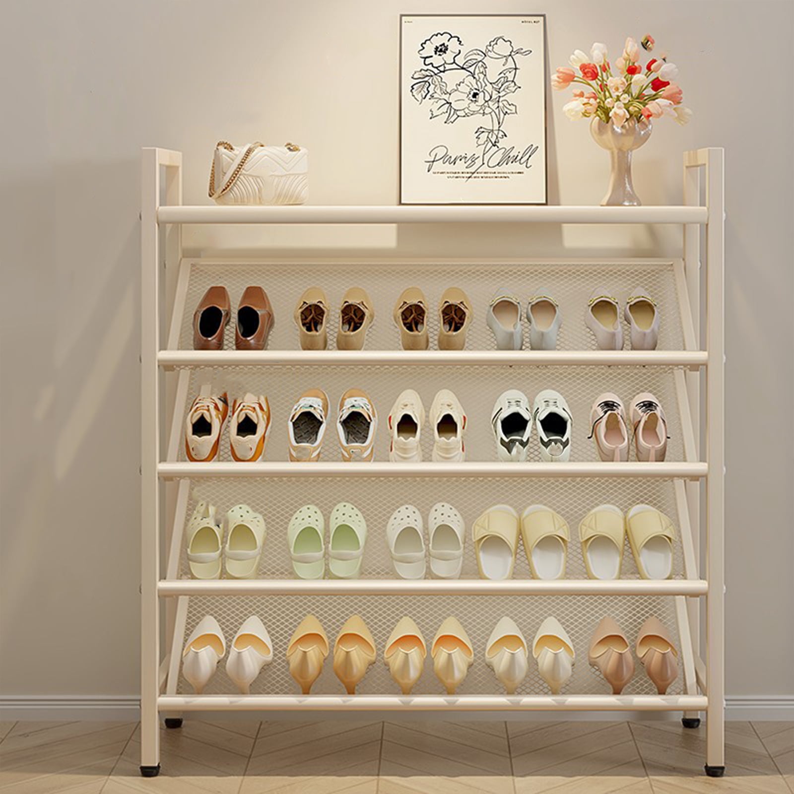 SHegdu Shoe Rack, 5-Tier Slanted Narrow Shoes Storage Shelf Supplies Organization Stand for Entryway, Kitchen, Hallway (White)