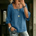 thumbnail image 2 of Tops for Women 3/4 Sleeve Square Neck Solid Color Casual Cotton Linen with Petal Sleeves Top, 2 of 8