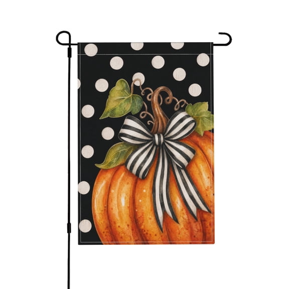 Garden Flag with Pumpkin and Bow Polka Dots Outdoor Decor 12x18 Inches