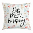 thumbnail image 1 of Eat Drink and Be Merry Throw Pillow Cushion Cover, Christmas Celebration Quote Mistletoe Pine Branch Bells Snowflakes, Decorative Square Accent Pillow Case, 20 X 20 Inches, Multicolor, by Ambesonne, 1 of 2
