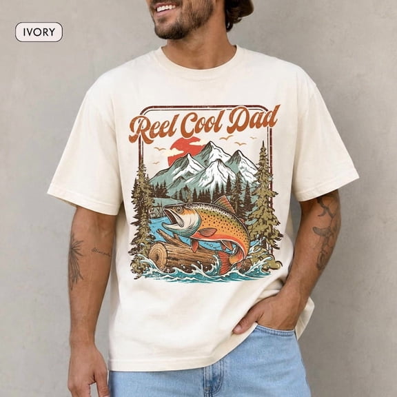 Reel Cool Dad Vintage Retro Fishing Shirt, Funny Father's Day Gift Tee for Husband, Dad Fisherman T-Shirt
