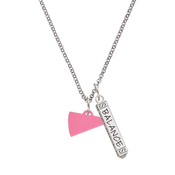 Delight Jewelry Acrylic 3/4" Hot Pink Megaphone Silvertone Balance Bar Charm Necklace, 23"