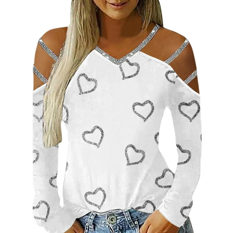 Dtydtpe Graphic Tees for Women, Women's Print O Neck T-Shirt Long Sleeve  Casual Blouse Top Womens Tops White 