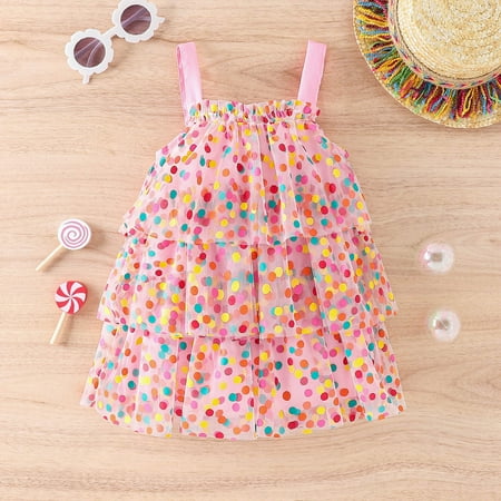 

kpoplk Baby Girls Dresses Toddler Girls Sleeveless Dot Prints Tulle Ruffles Princess Dress Clothes Cute Dresses For Teen Girls(Red)