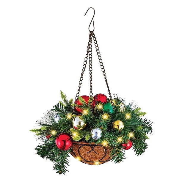 Decoraciones Navideñas con Luces: Flores Artificiales Colgantes en Cesta para Decoración de Patio, Césped o Jardín, Interior o Exterior, Cesta de Margaritas Colgante con Cadena de Luces