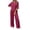 Burgundy, variant on Plus Size Cotton Blend 2 Piece Sets for Women Short Sleeve Round Neck Tops Elastic Waist Wide Leg Pants Outfits Casual Summer Solid Outfits M-4XL Black