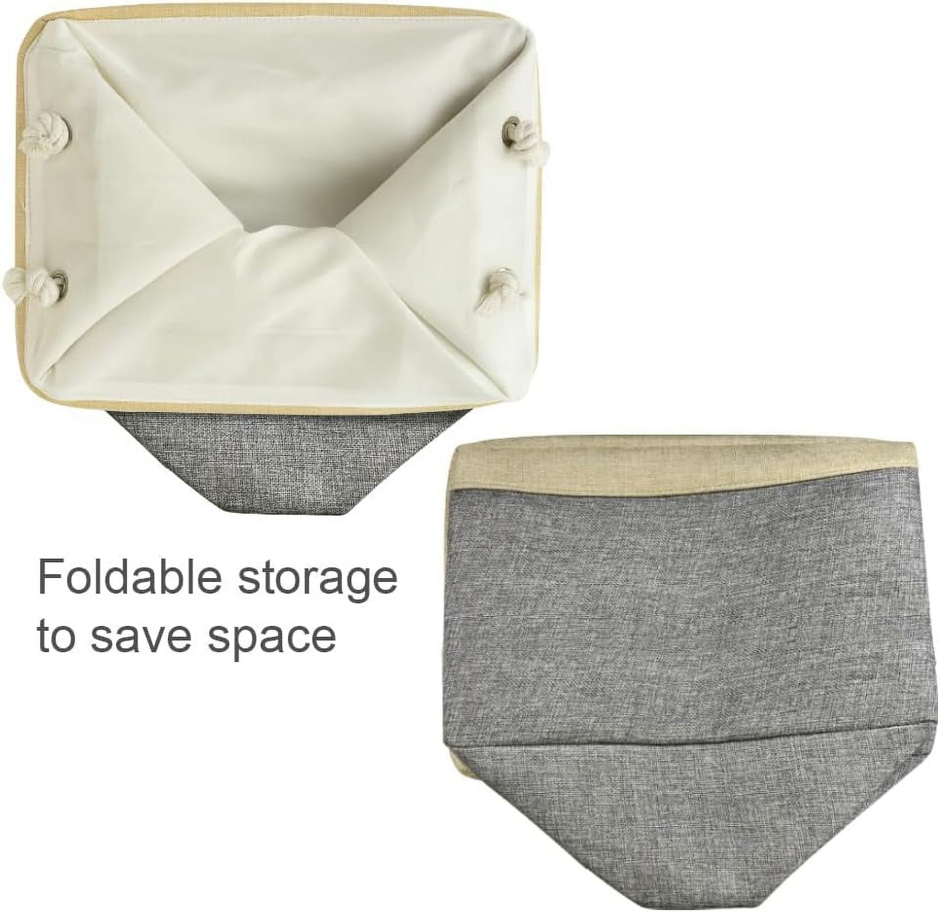 Tegance Small Storage Baskets for Shelves, Storage Cube Organizer, Storage Bins, 12 x 8 x 5 Inches, Rectangle Canvas Fabric Collapsible Shelf Box with Handles, Gold & Grey