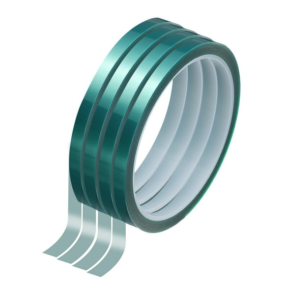 Uxcell 4 Rolls High Temperature Masking Tape 1/4"x108ft(6mmx33m) 0.05mm Thick PET Film Silicone Adhesive Heat Resistant Tapes for Heat Press Anodizing Circuit Board, Dark Green
