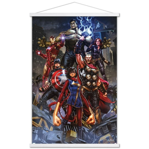 Marvel's Avengers - Unite Wall Poster with Wooden Magnetic Frame, 22.375" x 34"