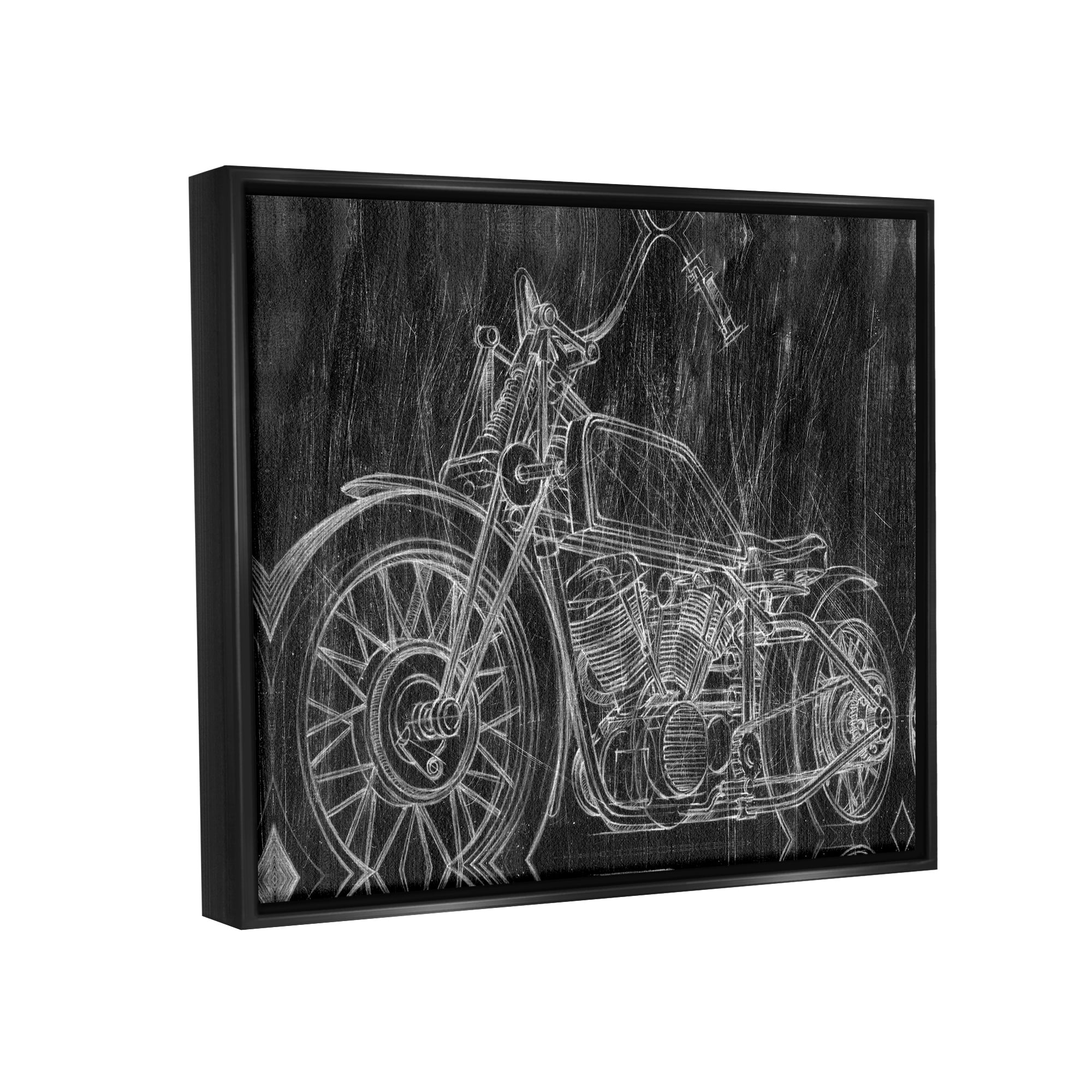 Stupell Industries Monotone Black and White Motorcycle Sketch Jet Black Framed Floating Canvas Wall Art, 16x20, by Ethan Harper