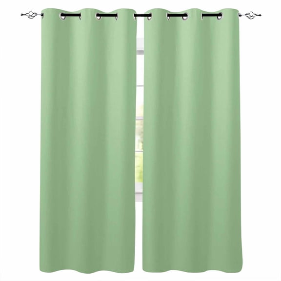 Light Sage Green Blackout Curtains for Bedroom/Living Room, Thermal Insulated Kitchen Curtains, Solid Color Farmhouse Green Grommet Darkening Window Treatment Drapes 42"x63"x2