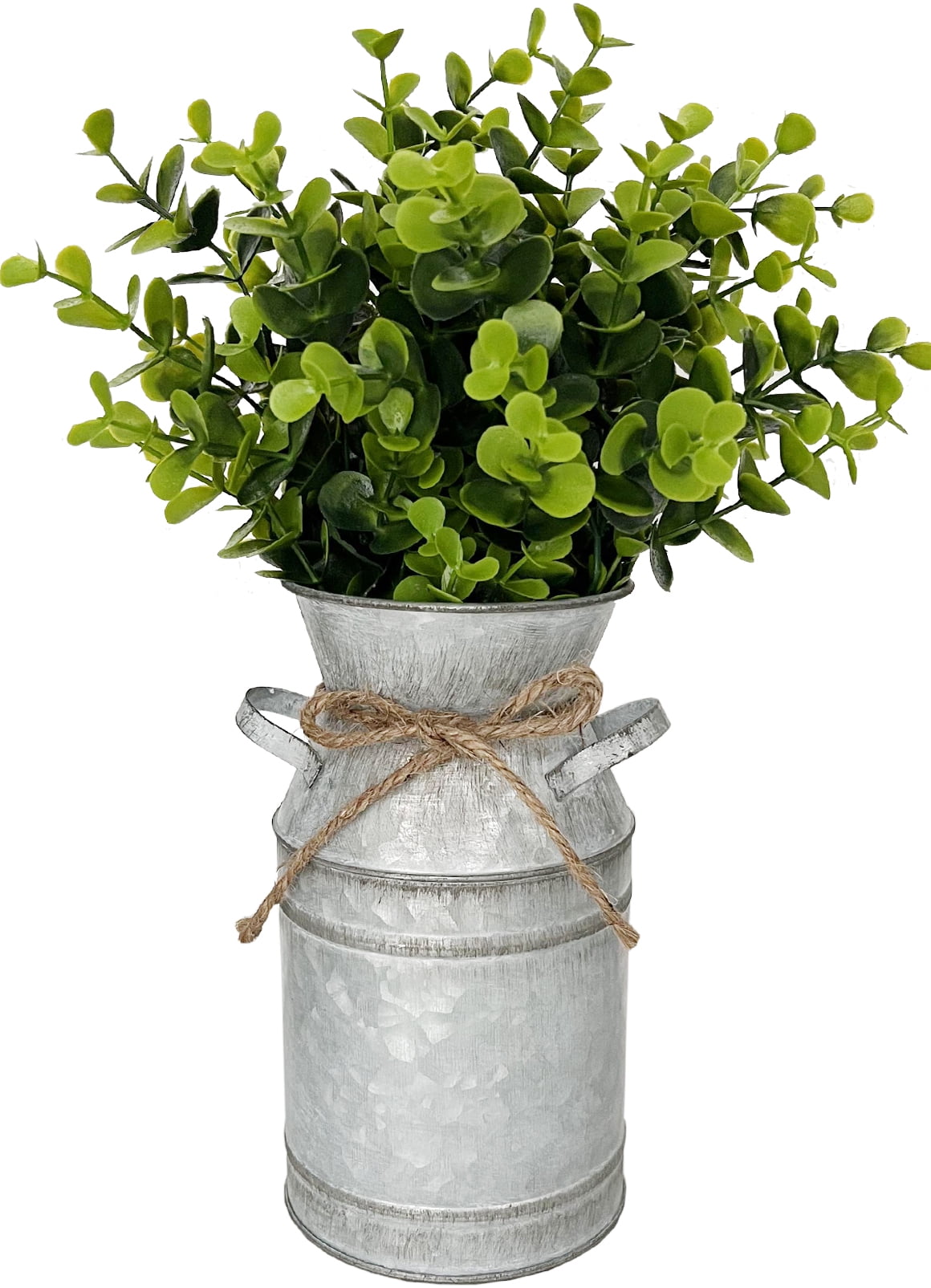 Buy Lesen Galvanized Metal Farmhouse Flower Milk Vase with Artificial Eucalyptus Home Table