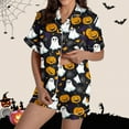 thumbnail image 2 of Tnhcen Women's Halloween Spider Web Pajama Set 2-Piece Collared Button Up Top Elastic Shorts Comfortable Sleepwear S-2XL Black, 2 of 8