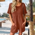 thumbnail image 3 of Pounoo Rompers for Women Short Sleeve Crisscross Back Textured Knit Rompers Retro Casual Style Lightweight Breathable Relaxed-Fit Rompers Gift, 3 of 7