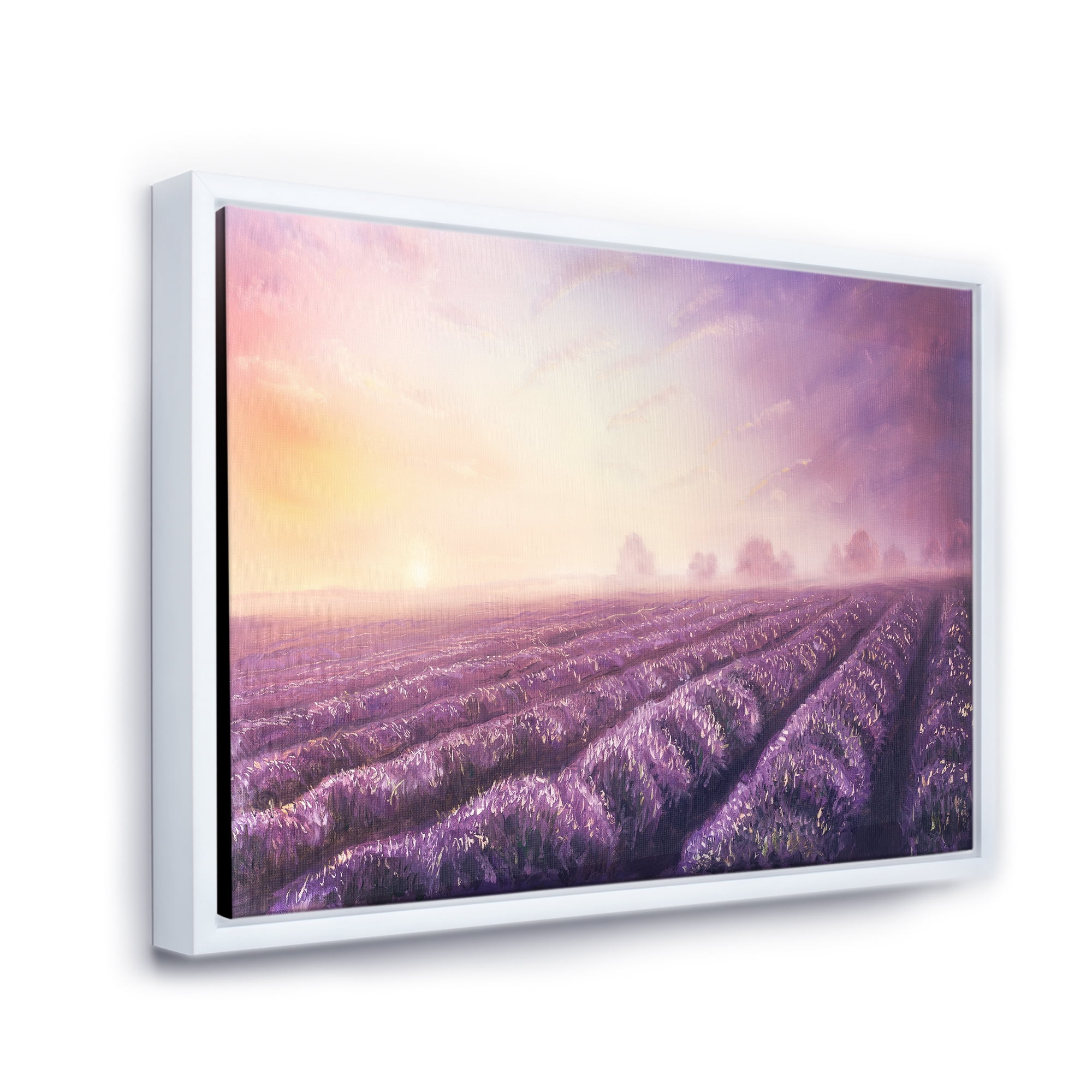 Designart 'Lavender Fields During Sunrise' Modern Framed Canvas Wall Art Print
