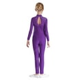thumbnail image 2 of Doomiva Kids Girls Long Sleeve Full Body Gymnastic Leotard Ballet Dance Bodysuit Unitard Skating Jumpsuit Purple 6, 2 of 7