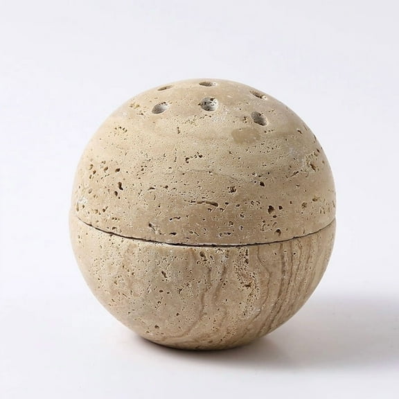 Natural Travertine Marble Sphere Incense Burner Ball, White Stone Decorative for Home, Hotel, Bathroom, Unique Home Decor Fragrance Accent