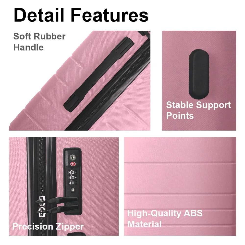 Avobird 3-Piece 20''24''28'' Hardshell Luggage Sets for Business, Trip, Lightweight Suitcase with Rolling Wheels TSA Lock & Moulded Corner, Sakura Pink