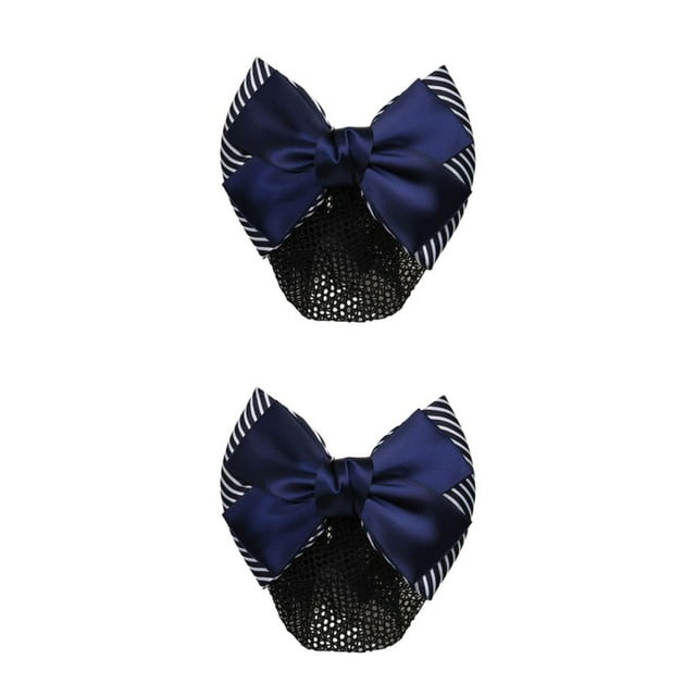 relayinert Cloth Elegant And Professional Bow Hair Net For Stylish Ladies Wide Application Bow Work Hair Clips Thick Stripes- Blue 2Set