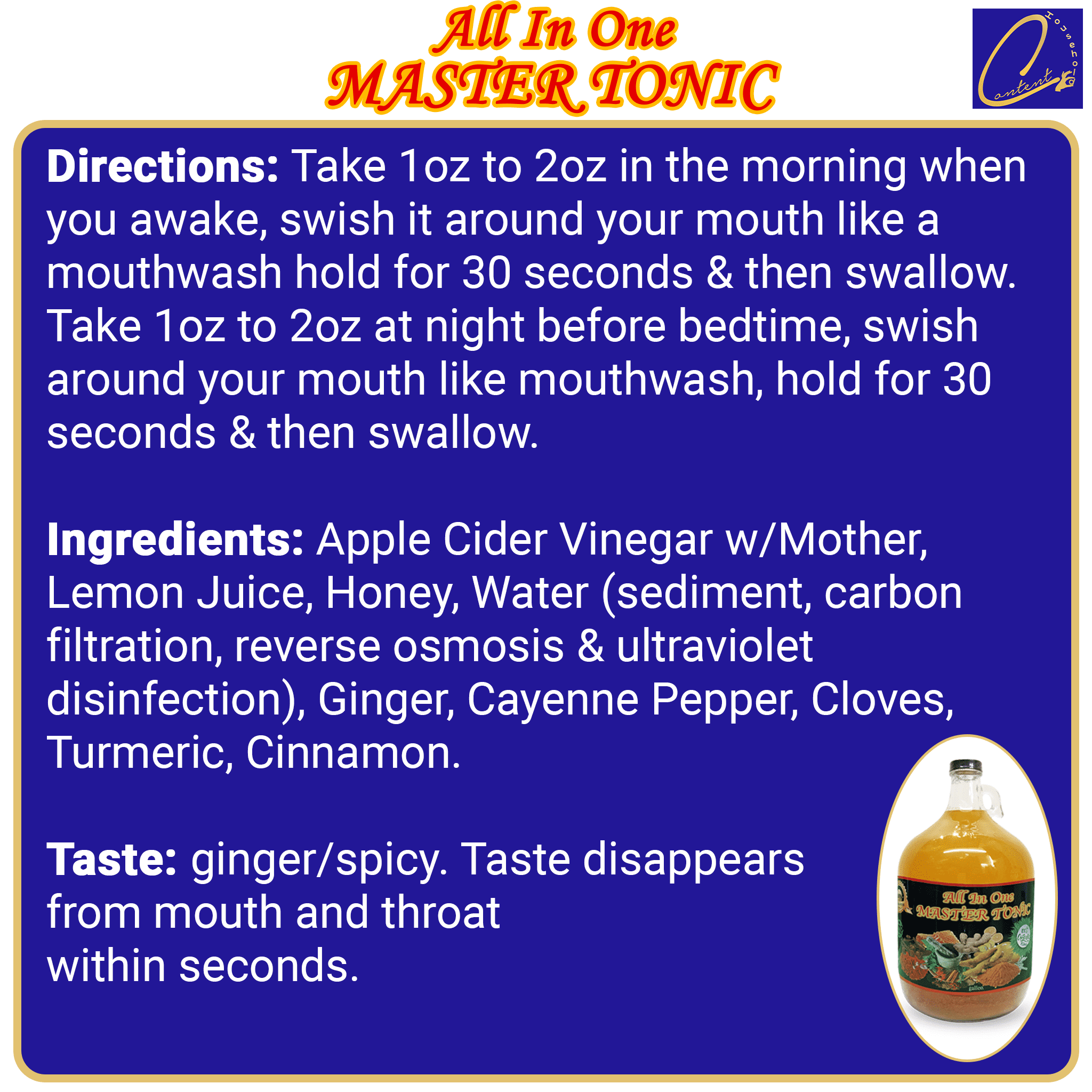 Fire Cider Master Tonic Wellness Shots | Herbal Tonic Apple Cider Vinegar Ginger Turmeric Honey | Gut Health Cleanse | Kosher Certified | Half Gallon/64oz