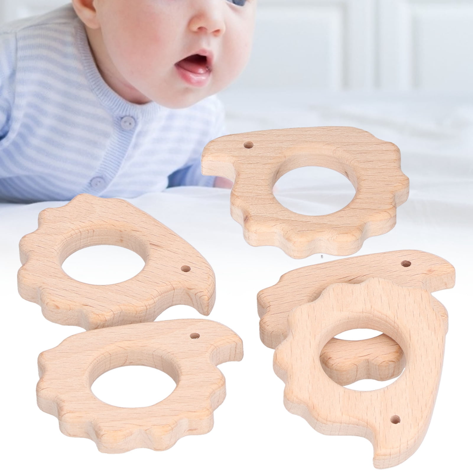 5pcs Baby Toys Beech Wood Hand Teething Wooden Teether Beads Baby Rattles Play 