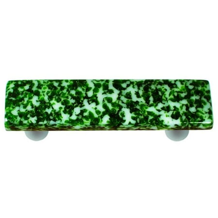 Granite Light Post - Hot Knobs HK8053-PA Granite Light Metallic Green & White Rectangle Glass Cabinet Pull - Aluminum Post