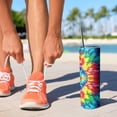 thumbnail image 2 of 20oz Vibrant Tie Dye Symmetry Skinny Tumblers Stainless Steel Tumbler with Lid and Straw,Vacuum Insulated Double Wall Travel Tumbler Cups with Cleaning Brush for Coffee,Tea, 2 of 6