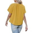 thumbnail image 3 of INSPIRE CHIC Summer Tops for Women Short Sleeve Ruched Crew Neck Dressy Casual Button Down Shirts L Yellow, 3 of 6