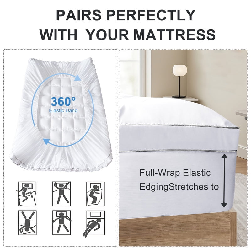 3 inch White Cooling Twin Mattress Topper, Extra Thick Pillow Top for Back Pain Relief, Twin Size Mattress Protector with Deep Pocket Mattress Cover Twin, Bed Topper
