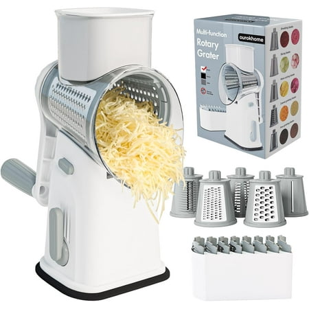 

Rotary Cheese Grater Cheese Shredder Mandoline Vegetable Slicer with 5 Interchangeable Blades and Strong Suction Base for Fruit Vegetables Nuts Black