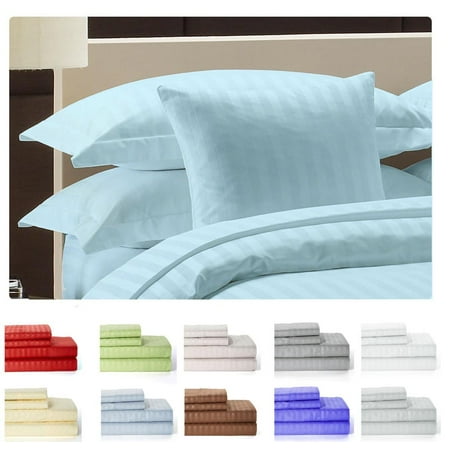 Lux Decor Collection Stripes Bed Sheet Set (Queen, Blue), 4 Piece Deep Pocket 1800 Series Microfiber Bed Sheet Set Contains (1 Fitted Bed Sheet, 1 Flat Sheet, 2 Pillow (Best Deal On Sheet Sets)