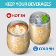 thumbnail image 4 of 12oz Stemless Wine Tumblers Yellow Daisy Flower Retro Pattern Vacuum Insulated Stainless Steel Travel Tumbler Cups Mug with Lid and Straw for Champaign,Cocktail,Beer with Cleaning Brush, 4 of 5