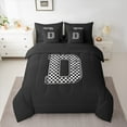 thumbnail image 2 of Feelyou Cartoon Letter D Bedding Comforter Set 7pcs for Kid, Buffalo Monogrammed Queen Bedding Sets, Square Geometric Reversible Queen Sheet Sets, Luxury Bedroom Decor, 2 of 7