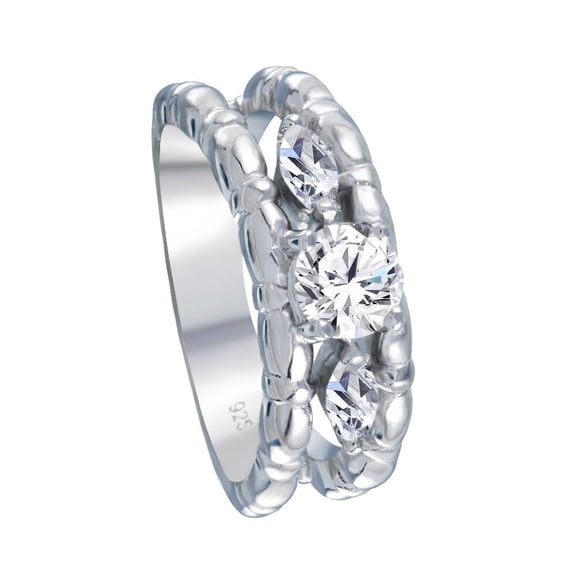 Sterling Silver 925 Rhodium Plated Clear Round and Marquise Ring White CZ Jewelry Female Size 6