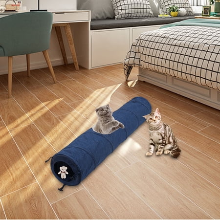Comfortable Cat Tunnel Tube, Collapsible Pet Interactive Toy Small Animals with Blue
