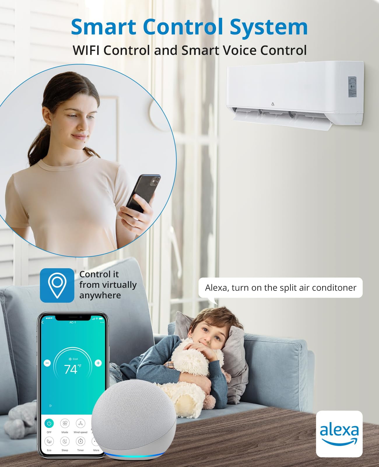 24000 BTU Mini Split AC, 19 SEER2 Wall Mounted AC with Heat Pump & Installation Kits, Ductless Inverter Split-System Air Conditioners Cools up to 450 Sq. Ft, WIFI and Remote Control, 115V