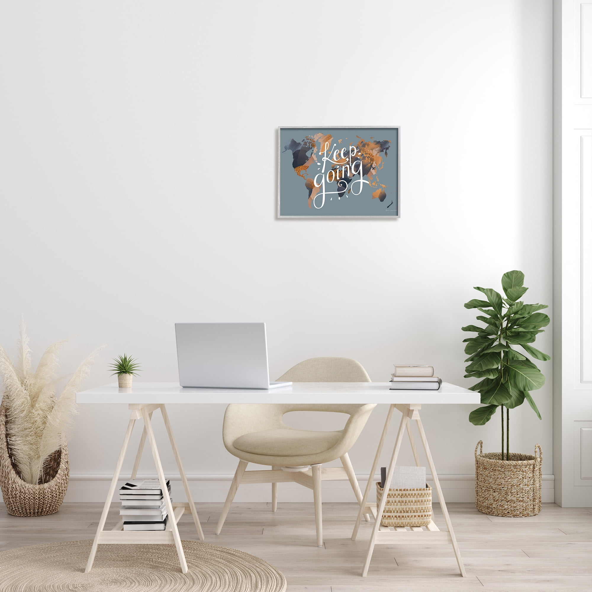 Stupell Industries Keep Going Sentiment over Abstract Pattern World Map, 16 x 20, Design by Omar Escalante