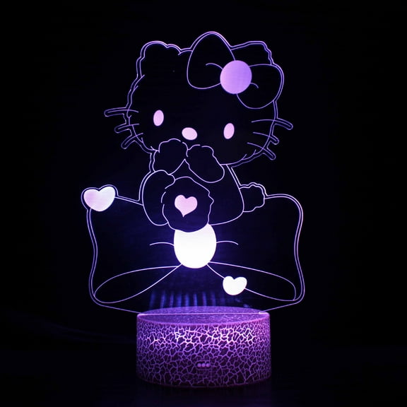 3D Illusion Cat Night Light for Kids - Cute Cat with Big Bow 16 Colours Change with Remote Control Kitty Lamp Room Decor Birthdays Holidays Christmas Gifts for Kids and Girls