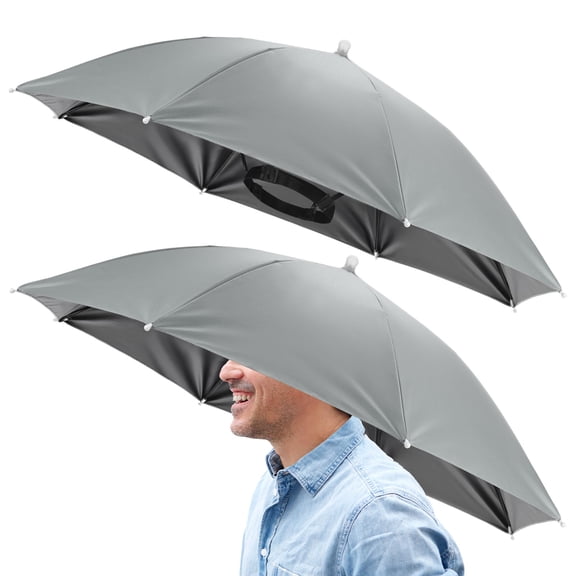 Uxcell 26" Headband Umbrella Hat [2 Pcs] - Hands Free Foldable Umbrella Cap Sun Hat Use for Fishing & Gardening & Hiking & Camping [Gray]