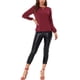 thumbnail image 2 of INSPIRAR CHIC Blusa de gasa para mujer con cuello de ojal, manga de patchwork, elegante top de trabajo XL color rojo vino, 2 of 7