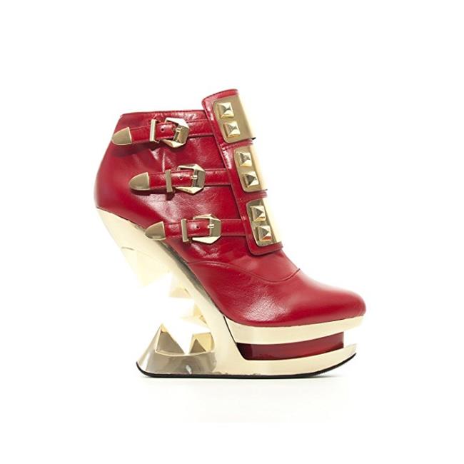 red and black wedge shoes