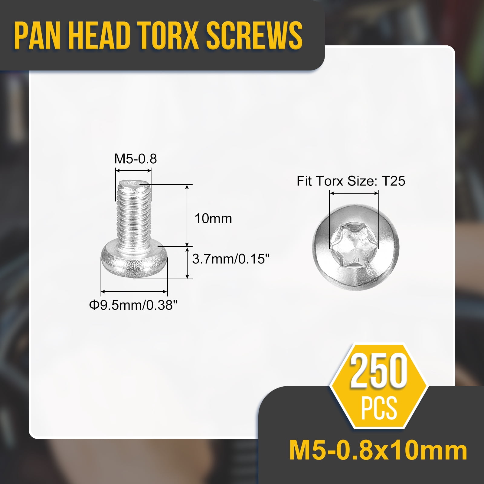 M5x10mm Pan Head Torx Security Screw - 250Pack - Good for Machinery - 304 Stainless Steel Button Head Torx Bolt Star Drive Security Fasteners - Silver Tone