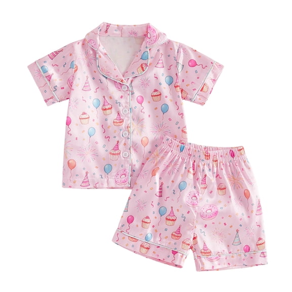 Mnyotv Cake Printed Short Sleeve Pajama Set Causal Lounge Sets Unisex Girls Boys Pajamas Home Sleepwear Size 3-4 Years