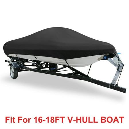 Ski Water Proof Spray V-Hull 600-Denier Waterproof Boat Cover for 16'-18' Trailerable Fishing Ski Boats Runabout Covers Black ()
