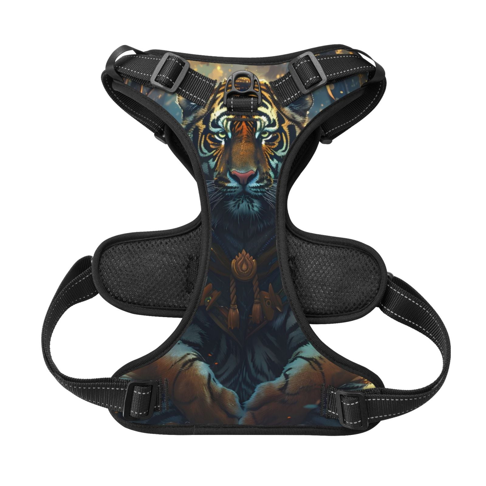 Picia Forest Meditating Tiger No-Pull Dog Harness Reflective Front Clip Vest with Handle,Step-in Air Dog Harness,Adjustable 2 Metal Rings 4 Buckles,Easy to Put on & Take Off Small