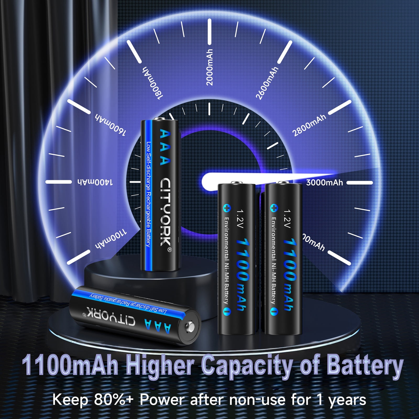 16 Pack AAA Ni-MH Rechargeable Batteries 1100mAh with 16 slot battery charger with discharge function, suitable for AA AAA nickel hydrogen/nickel cadmium batteries (fast charger)