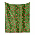 thumbnail image 1 of Melon Soft Flannel Fleece Throw Blanket, Cartoon Watermelon Slices on Vertical Stripes, Cozy Plush for Indoor and Outdoor Use, 60" x 80", Fern Green Hunter Green, by Ambesonne, 1 of 5
