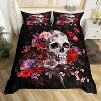 Erosebridal Gothic Skeleton Comforter Cover Twin,Sugar Skull Bedding Twin Size,Romantic Plant Floral Duvet Cover Twin For Men Women,Happy Halloween Room Decorative Reversible,2pcs(No Comforter)